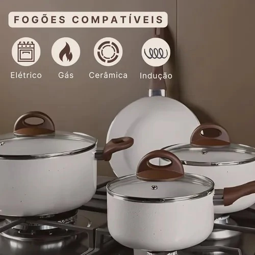JOGO DE PANELAS LINHA CERAMIC LIFE 5 PEÇAS BRINOX - VANILLA JOGO DE PANELAS LINHA CERAMIC LIFE 5 PEÇAS BRINOX - VANILLA